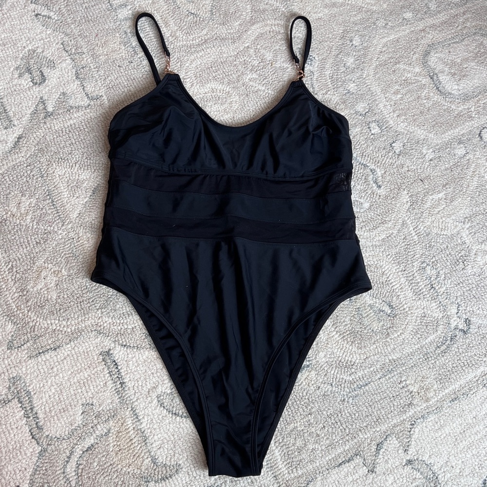 Cupshe one piece black swimsuit with mesh detail size XL